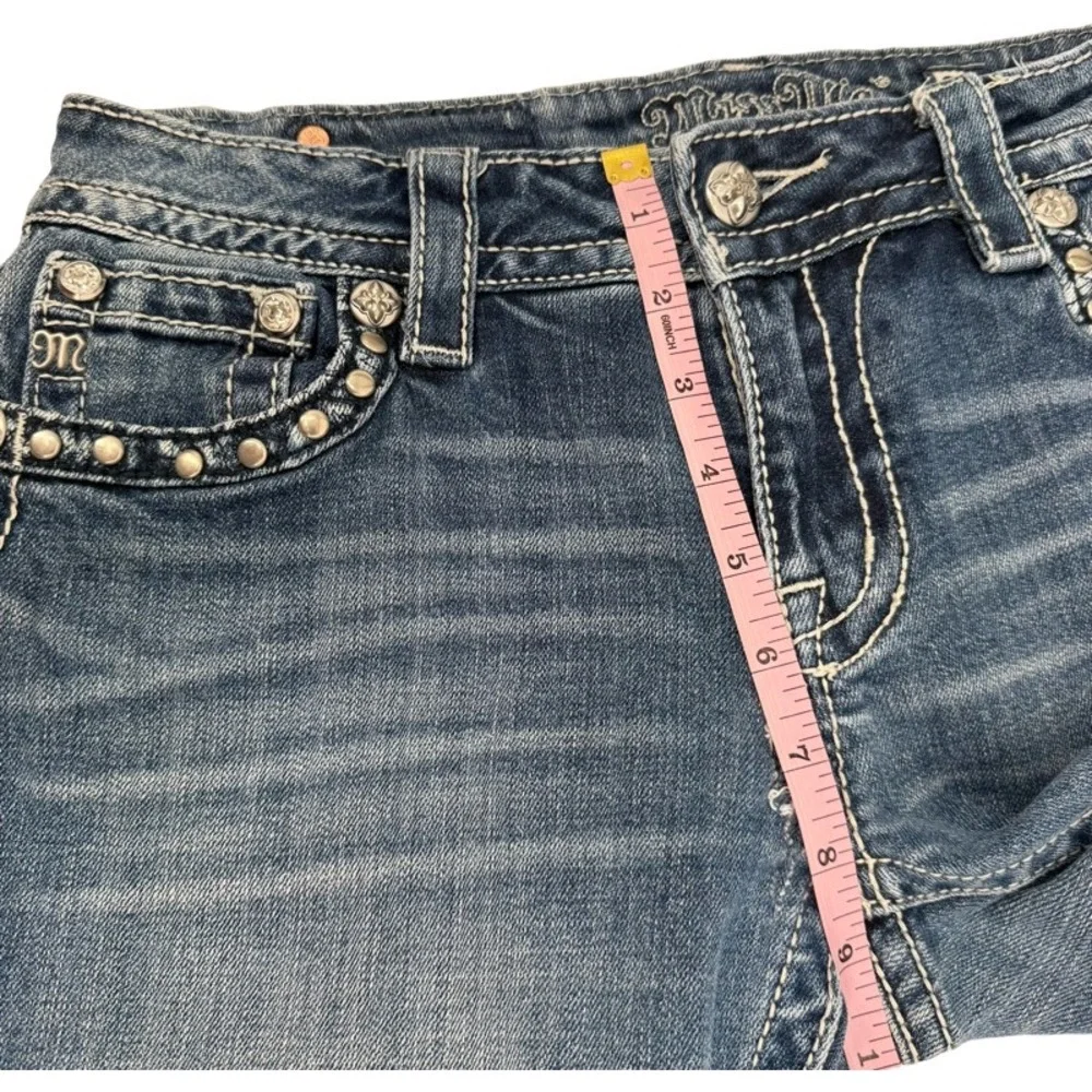 MISS ME 28 *FLAW Bootcut Jeans Blue Mid Rise Rhinestone Embellished Y2K MV5190B7